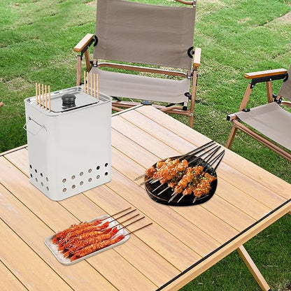 Portable Smokeless Charcoal Grill, Smokeless Square Barbecue Hanging Grill Stainless Charcoal BBQ Stove Kebob Grill with 26 Skewers Portable Vertical Charcoal Smoker for Travel Camping