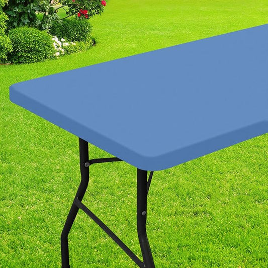 Smiry Rectangle Picnic Table Cloth, Waterproof Elastic Fitted Tablecloths for 5 Foot Tables, Washable Polyester Table Cover for Camping, Indoor and Outdoor (Stone Blue, 30"x60")