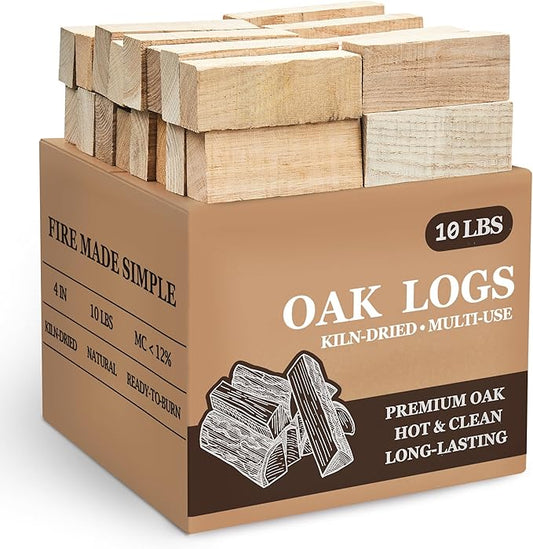 Kiln Dried Oak Firewood Bark Free Hardwood Logs for Pizza Ovens Fire Pits Fireplaces Clean Hot Burning Lights Quickly 4in 10lbs