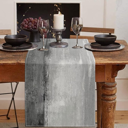 Emvency Farmhouse Table Runner, Grey and White Abstract Art Painting for Kitchen Coffee Table Family Dinners Holiday Parties Wedding Events Decor(13x72 inch)