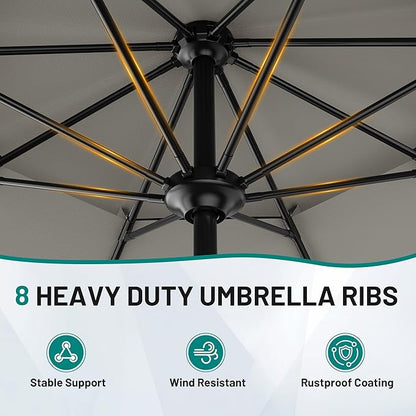 AreShark 12ft 2 Tiers Patio Umbrella - Outdoor Umbrella Waterproof UV Protection, Market Table Umbrella w/ 8 Sturdy Ribs&Crank for Pool, Porch, Garden(Light Gray)