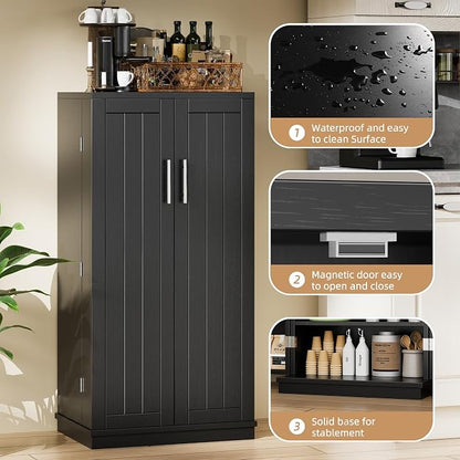 Shintenchi Kitchen Pantry Cabinet,5 - Layer Storage Cupboard with Adjustable Shelves for Organizing and Storing Food Items,47'' Versatile Buffet Sideboard for Kitchen, Bathroom and Laundry,Black