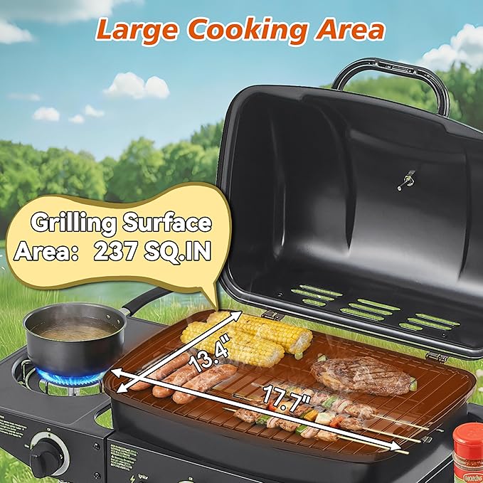 Outdoor Gas Grill with 6 Burners & Side Burner 59000 BTU Stainless Steel BBQ Grill Enamel-Coated Grates Side Tables for Backyard Patio Cooking Charcoal Grills & Smokers,A1