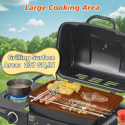 37" Stainless Steel Outdoor Kitchen BBQ Island Grill with LPG Black | 2 Burner 24000 BTU Enameled Grates and Side Tables for Outdoor Cooking Kitchen and Patio Backyard