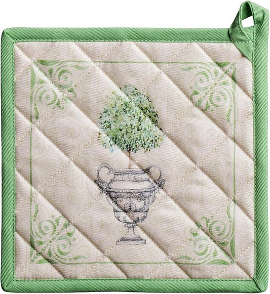 Maison d' Hermine Pot Holders 100% Cotton Heat Resistant Potholders 8" x 8" Hot Pads with Loop BBQ Cooking Baking Hotel Farmhouse Kitchen Handling Hot Pans Spring Summer (Pack of 1, Jardin Du Roy)