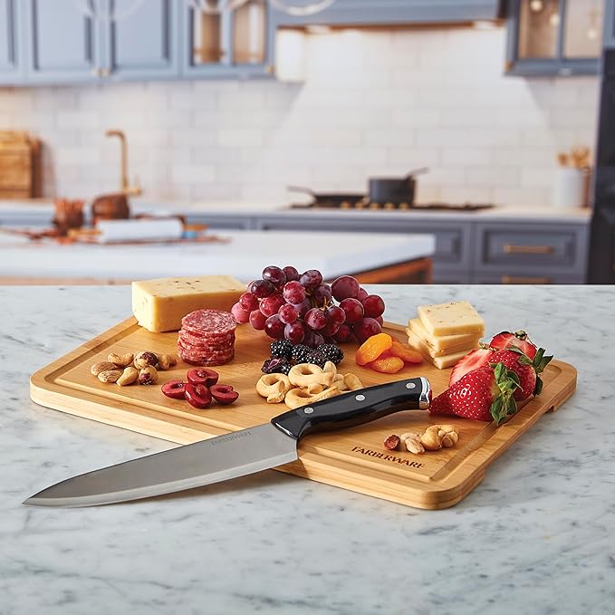Farberware Build Snacklebox Serving Tray with Locking Bamboo Cutting Board Lid, Portable Storage Container with Compartments for Charcuterie, and More, Natural (Pack of 4)