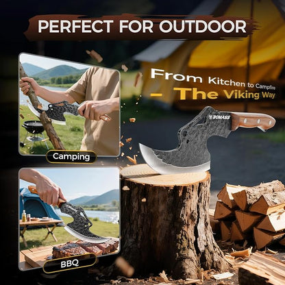 Viking Cleaver Knife for Birthday 7.9" Hand Forged Meat Cleaver | High Carbon Steel Axe Cool Knife for Anniversary Butcher Knife for Meat Cutting Outdoor Home Camping BBQ Gifts for Men Father