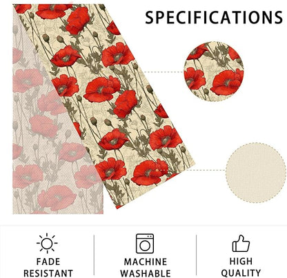 Poppy Table Runner,Dining Decor for Kitchen Coffee Table Family Dinners Holiday Parties Wedding Events Decor(13x72 inch)
