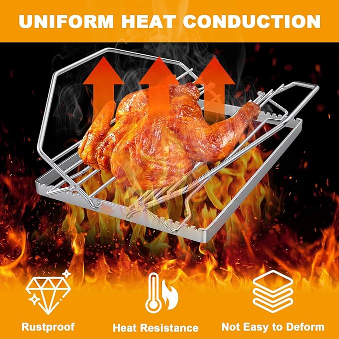BBQ-PLUS Adjustable Turkey Roasting Rack for Smoker Grill and Oven, V Shaped Chicken Roasting Stand for Outdoor Indoor Grilling, Must-Have Smoker Accessories, Stainless Steel