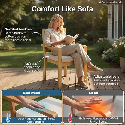 Wisteria Lane Acacia Patio Dining Chairs Set of 4, Outdoor Wood Chairs with Thick Cushions, Modern Patio Seating for Porch, Backyard, Garden, Indoor Use, Brown