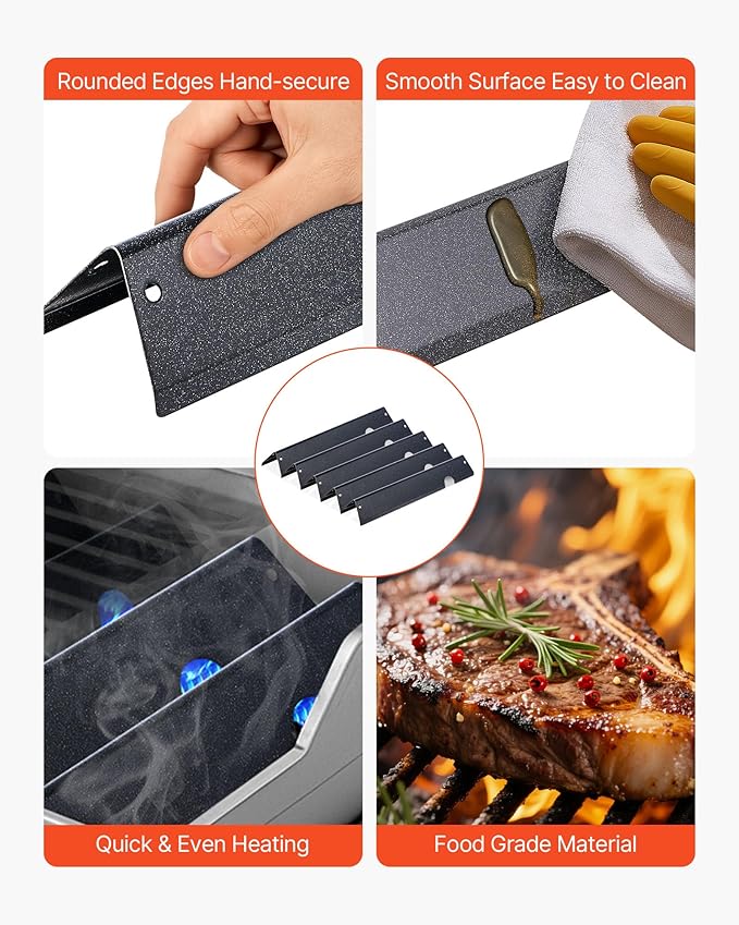 VEVOR Flavorizer Bars, 17 inch Grill Replacement Part, for Weber Genesis ll 310 315 335 340, E/S 325s, ES/SX 325s, E/S 335, EX/SX/EPX-335 Grills, Porcelain-enameled Steel Thicker Heat Plate, 5 Pack