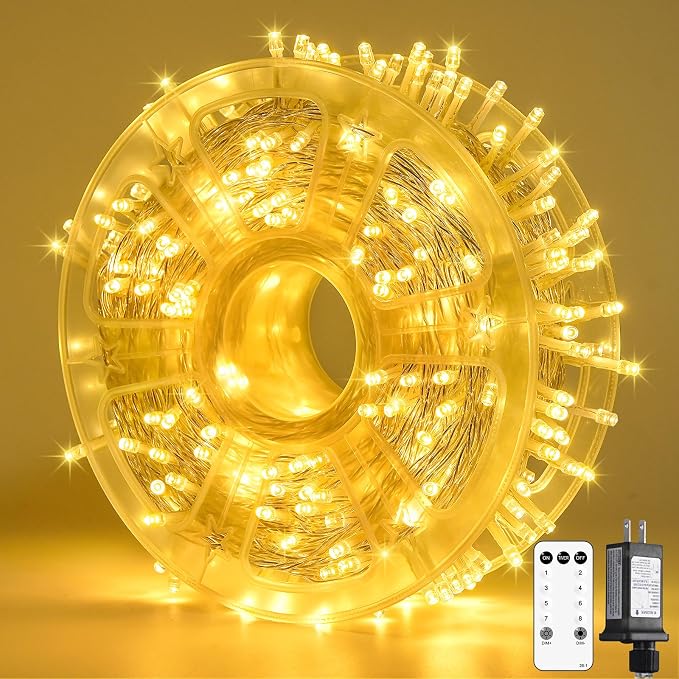 JMEXSUSS 400 LED Christmas Lights Outdoor, Classroom Lights Plug in | 132 ft Warm White String Lights with Remote, 8 Modes Christmas Tree Lights for Bedroom Outside Patio Party Xmas Holiday Decor