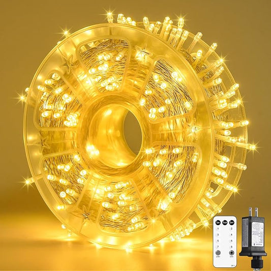 JMEXSUSS 400 LED Christmas Lights Outdoor, Classroom Lights Plug in | 132 ft Warm White String Lights with Remote, 8 Modes Christmas Tree Lights for Bedroom Outside Patio Party Xmas Holiday Decor