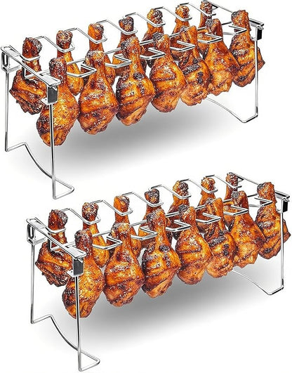 auisea Chicken Leg Rack for Grill 14 Slots - 2-Piece Set Professional Grade Stainless Steel Chicken Drumstick Holder- Metal Chicken Leg Rack for Smoker Oven BBQ