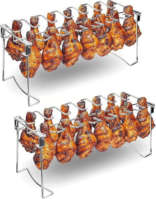 auisea Chicken Leg Rack for Grill 14 Slots - 2-Piece Set Professional Grade Stainless Steel Chicken Drumstick Holder- Metal Chicken Leg Rack for Smoker Oven BBQ
