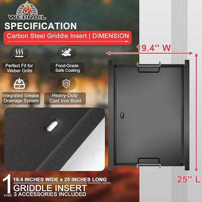 Full-Size Griddle Insert for Weber Genesis 300 Grill Parts Genesis S-310 S-320 S-330 E-310 E-320 E-330 CEP-310 EP-310 EP-320 EP-330 Accessories, Carbon Steel Flat Top Griddle Insert for 7524 Grate