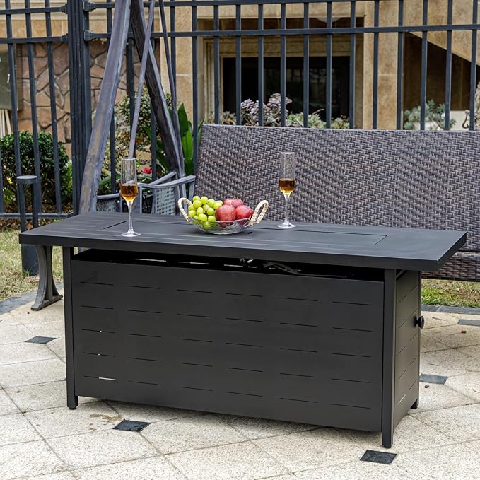 EcoNook 57 inch Propane Fire Pit Table,50000 BTU Gas Fire Pits Table with Lid & Lava Rock & Waterproof Cover, Outdoor Propane Firepit for Dining or Party, Outside, Patio, Garden, Yard