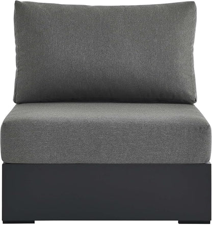 Modway Tahoe Aluminum Armless Patio Gray Charcoal Modular Weather-Resistant Cushions-Perfect as Club Outdoor Lounge Chair