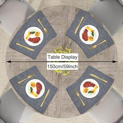 Round Table Placemats Set of 4, Faux Leather Wedge Shape Place Mats Heat Resistant Wipeable Washable Table Mats, Heavy Duty Kitchen Dining Mats(Light blue)
