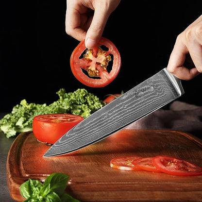 Wakoli EDIB Damascus Chef Knife – 7.9-Inch Japanese-Style Kitchen Knife, 67-Layer Damascus Steel Blade with VG10 Core, Ergonomic Pakkawood Handle – Professional Cooking Knife in Elegant Gift Box
