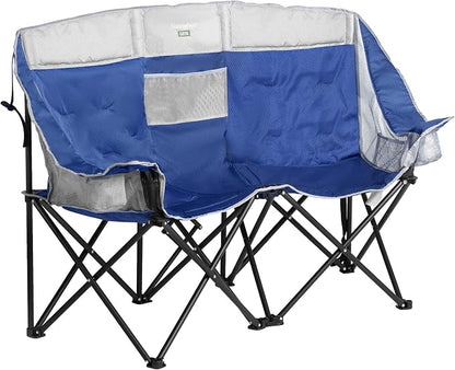 SUNNYFEEL Double Camping Chair Oversized Loveseat for Adults | 600LBS Heavy Duty Padded Camping Couch with Cup Holder, Storage Pockets & Carry Bag for Patio RV/ Lawn/ Backyard