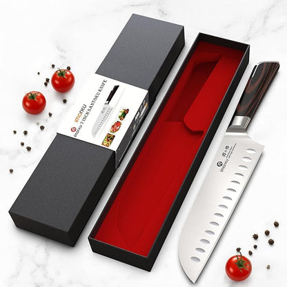 imarku Japanese Santoku Knife 7 Inch, Ultra Sharp Chef Knife, Professional Grade Powder High Carbon Steel Forged Kitchen Knife, PakkaWood Ergonomic Handle, Gifts for Women and Men