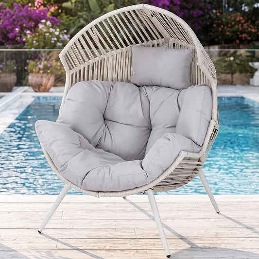 Shintenchi Egg Chair Outdoor with Cushion,Oversized Lounge Chairs,2 Pack | Patio Chair Light Gray,PE Rattan,Egg Seat for Indoor Outdoor Living Room Bedroom Outside Patio Backyard Balcony