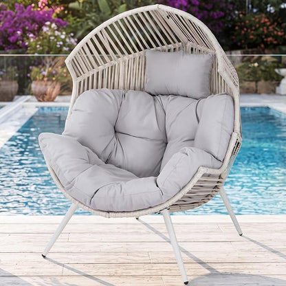 Shintenchi Egg Chair Outdoor with Cushion,Oversized Lounge Chairs | Patio Chair Light Gray,PE Rattan,Egg Seat for Indoor Outdoor Living Room Bedroom Outside Patio Backyard Balcony