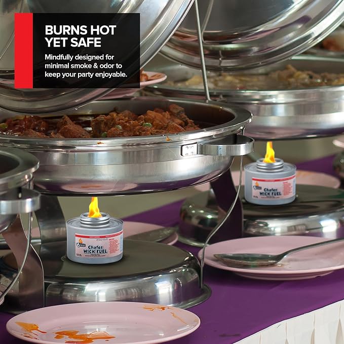 6-Hour Food Warmers for Parties (12 Pack), Chafing Fuel Cans with Wick and Safety Twist Cap, Catering Food Warmers for Buffets, Parties, Weddings, Long Lasting Burners for Food Warmer, Food Heater