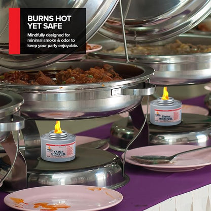 6-Hour Food Warmers for Parties (12 Pack), Chafing Fuel Cans with Wick and Safety Twist Cap, Catering Food Warmers for Buffets, Parties, Weddings, Long Lasting Burners for Food Warmer, Food Heater