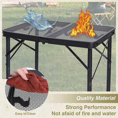 REDCAMP 2 Feet Small Folding Grill Table for Outside, 3 Heights Adjustable Portable Metal Outdoor Picnic Table for Camping Travel Cooking BBQ, Black, 24" Lx 16" Wx 27.5" H