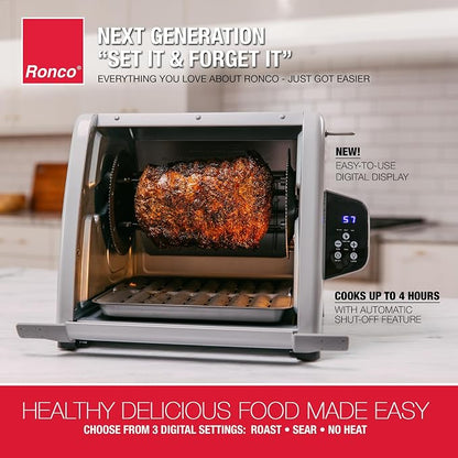Ronco 6000 Platinum Digital Countertop Rotisserie Oven, 12-lb Capacity | Rotisserie chicken cooks perfectly, 3 functions - rotisserie, sear, no-heat rotation; basket included; auto shutoff