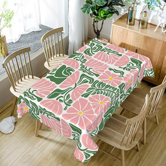 Green Pink Abstract Flowers Rectangular Tablecloth Seasonal Paisley Table Cloth Perfect for Spring Home Decor Indoor Outdoor Washable Wrinkle Free Table Cover for Picnic Camping 60x84 Inch