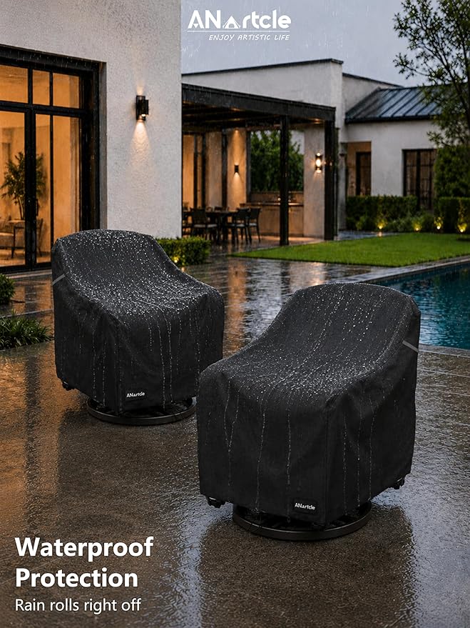 ANartcle Outdoor Swivel Lounge Chair Cover 2 Pack,Waterproof Heavy Duty Lawn Patio Chair Covers,Patio Swivel Chair Covers for Outdoor Furniture (33 W x 35 D x 38.5 H inches)Black.