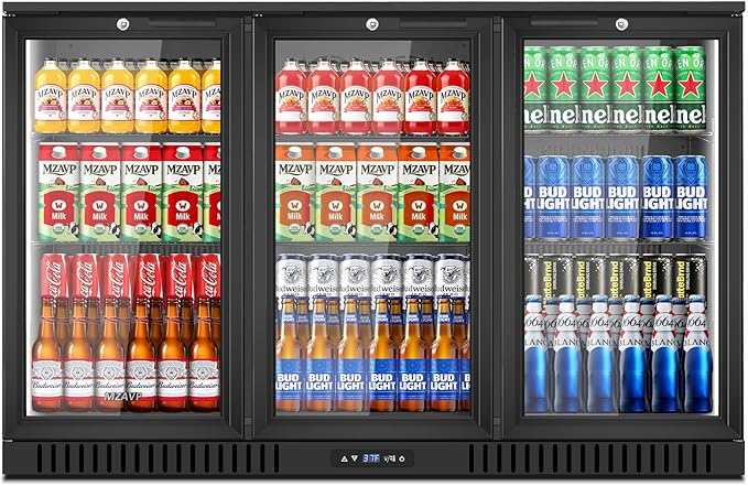 Back Bar Cooler with 3 Glass Door, 11.2 Cu.Ft Commercial Beverage Fridge, Under Counter Display Refrigerator with Safety Lock for Beer, Soda, Wine, Built-In/Freestanding for Bar Store Restaurant