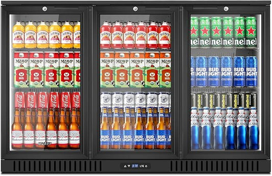 Back Bar Cooler with 3 Glass Door, 11.2 Cu.Ft Commercial Beverage Fridge, Under Counter Display Refrigerator with Safety Lock for Beer, Soda, Wine, Built-In/Freestanding for Bar Store Restaurant