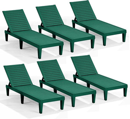Nestl Sun Tanning Chair - Forest Green Chaise Lounge Chair Outdoor, Lightweight Pool Lounge Chairs Set of 6, Adjustable 5-Position Reclining Lawn Chair, Waterproof Beach Outdoor Lounge Chairs