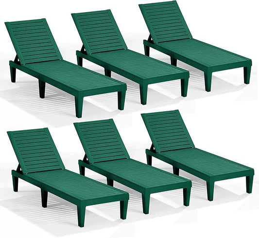 Nestl Sun Tanning Chair - Forest Green Chaise Lounge Chair Outdoor, Lightweight Pool Lounge Chairs Set of 6, Adjustable 5-Position Reclining Lawn Chair, Waterproof Beach Outdoor Lounge Chairs