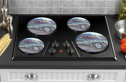 Reston Lloyd, Burner Covers For Electric Stovetop, Decorative Lightweight Tin Covers, Set of 4 (2-8 inch & 2-10 inch), Conceals Messy Drip Pans, Farm