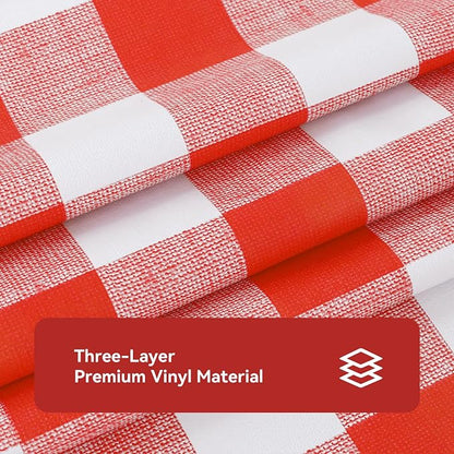 Romanstile Gingham Rectangle Plastic Tablecloth, 100% Waterproof Oil-Proof Checkered PVC Table Cloth, Heavy Duty Vinyl Table Cover for Dining, Camping, Picnic, Outdoor - 54 x 120 Inch, Red and White