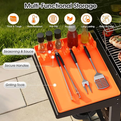 Silicone Grill Mats Compatible with Blackstone, Spatula Tools Mat with Drip Pad, Griddle Mats BBQ Grill Accessories, Side Shelf Pad for Kitchen Counter Outdoor Grill, Easy Clean, Orange