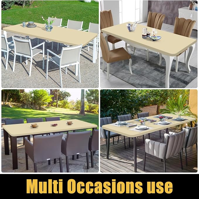Smiry Rectangle Picnic Table Cloth, Waterproof Elastic Fitted Tablecloths for 6 Foot Tables, Washable Polyester Table Cover for Camping, Indoor and Outdoor (Champagne, 30"x72")