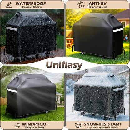 60 Inch Grill Cover for 3-5 Burner Gas Grills, Heavy Duty Outdoor BBQ Cover with Handles, Air Vents and Hook-and-Loop Straps, Compatible with Nexgrill 720-0830H 720-0888S 720-0888N, Char-Broil, Weber