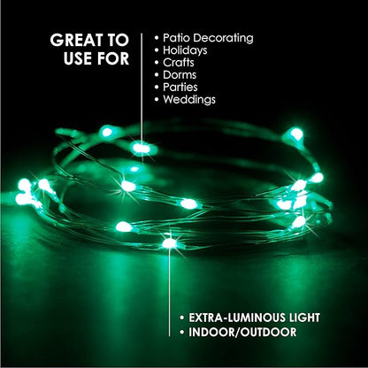 2-Pack 20 LED Wire Twinkle Fairy Lights, Battery Powered, Waterproof — Christmas, Holidays, Wedding, Party — Bedroom, Living Room — 6.5 Ft, Green, Indoor & Outdoor