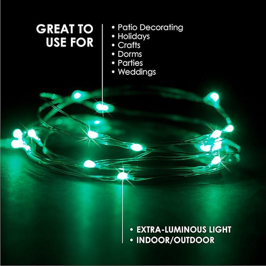 2-Pack 20 LED Wire Twinkle Fairy Lights, Battery Powered, Waterproof — Christmas, Holidays, Wedding, Party — Bedroom, Living Room — 6.5 Ft, Green, Indoor & Outdoor