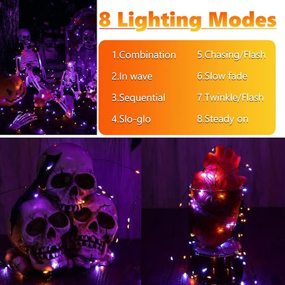 Joomer Orange Purple Halloween Solar String Lights,2 Pack Total 80FT 240LED | Solar Fairy Lights, Waterproof Outdoor Twinkle Lights with 8 Modes for Garden, Porch, Trees, Halloween Decor (Black Wire)