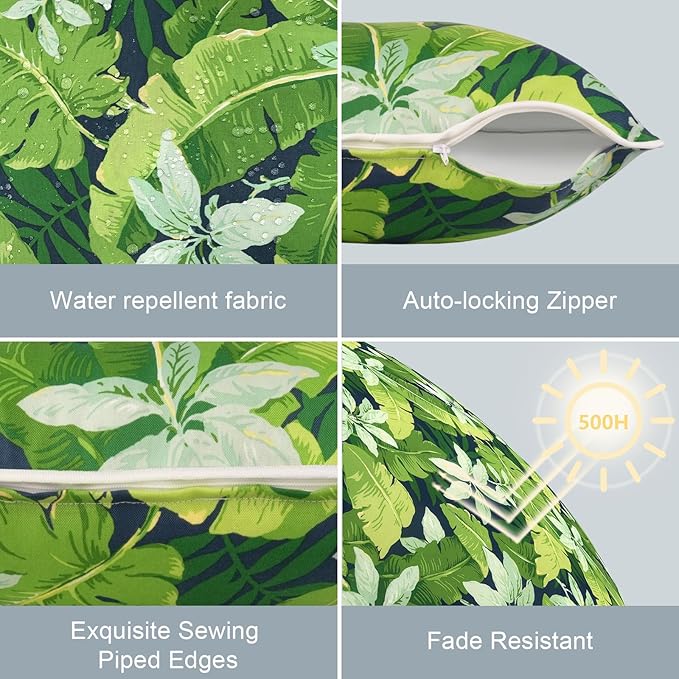 LVTXIII Set of 2 Patio Throw Pillows Covers Waterproof 20x20 Fade Resistant Outdoor Throw Pillow Case, Fluffy Decorative Garden Toss Pillow Covers for Home Patio Coach Sofa Use, Jungle Leaves