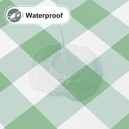 Buffalo Rectangle Picnic Tablecloth, 8 Foot Elastic Fitted Vinyl Table Cloth with Flannel Backing, Waterproof Plaid Table Covers for Dining, Camping, Outdoor (Sage Green and White, 30" x 96")
