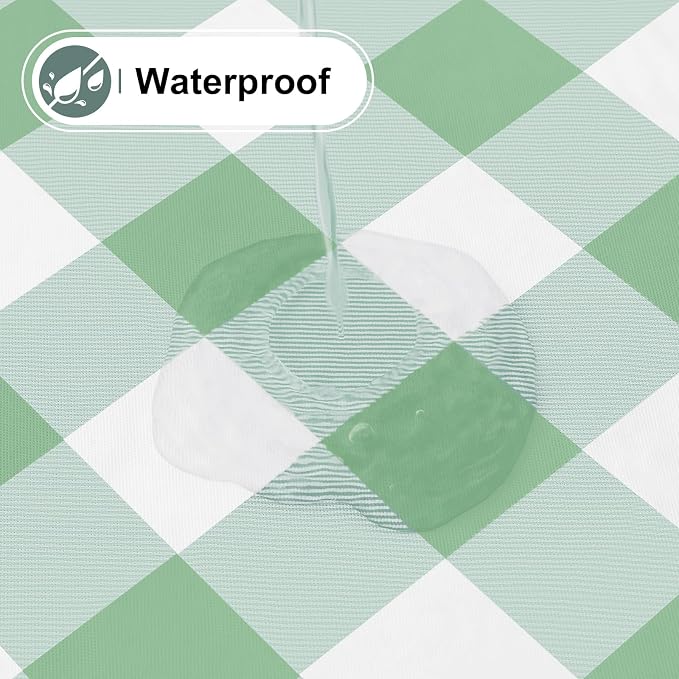 Buffalo Rectangle Picnic Tablecloth, 4 Foot Elastic Fitted Vinyl Table Cloth with Flannel Backing, Waterproof Plaid Table Covers for Dining, Camping, Outdoor (Sage Green and White, 24" x 48")
