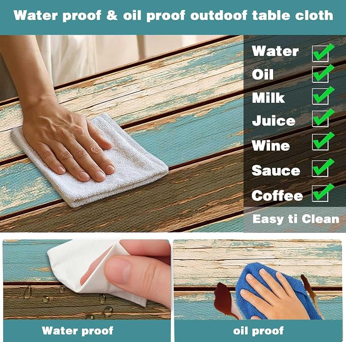 Picnic Table Cover with Bench Covers, Camping Essentials, Farmhouse Wood Green Waterproof Windproof Table Cover, Fitted Tablecloth Cover with Elastic Edge, for Indoor & Outdoor, 3 PCS, 30x72 Inch